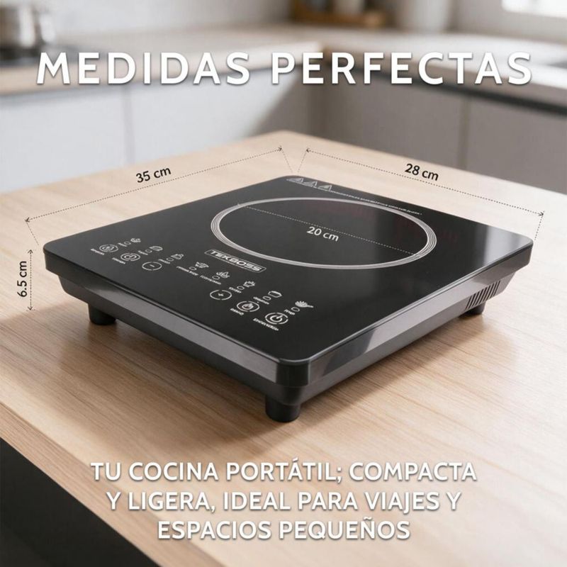 Parrilla Electrica de Inducción Portatil Vitroceramica Botones Tactiles 8 Niveles de potencia