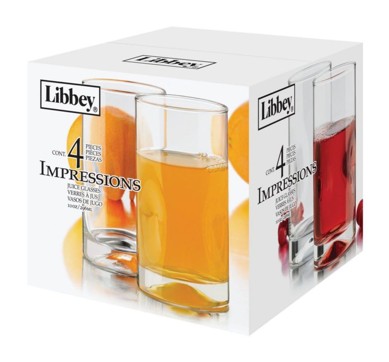 Vasos de Jugo Libbey 4 piezas 295 ml transparentes aptos para lavavajillas