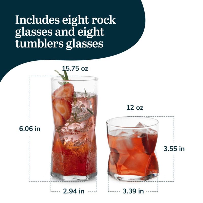 Vasos de vidrio Libbey juego de 16 piezas 473 ml y 355 ml