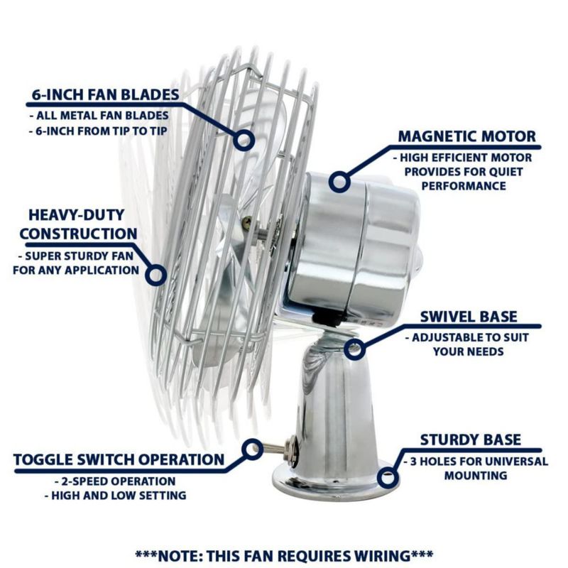 Ventilador para automóvil United Pacific 12 V cromo 15 cm 2 velocidades