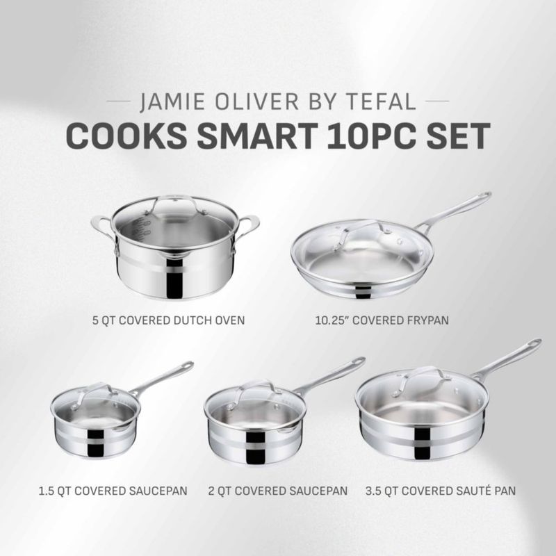Juego de Utensilios de Cocina T-Fal 10 Piezas Acero Inoxidable
