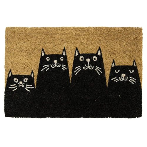 Felpudo Fisura 46 × 76 cm de fibra de coco natural con diseño de gatos