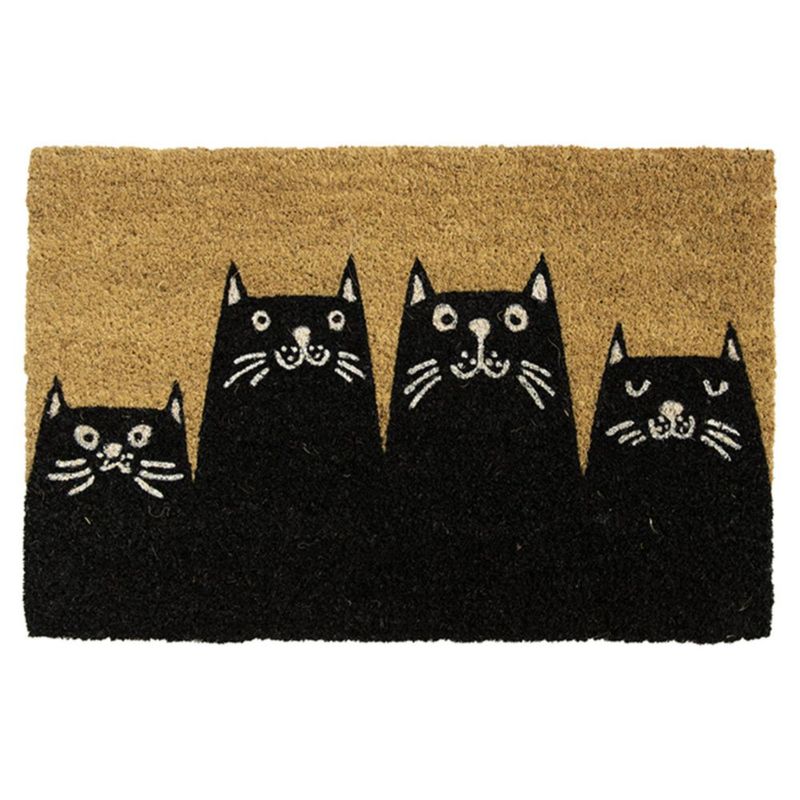 Felpudo Fisura 46 × 76 cm de fibra de coco natural con diseño de gatos