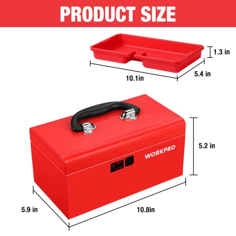 WORKPRO Caja de Herramientas Metálica Mini de 10.8" con Bandeja Extraíble