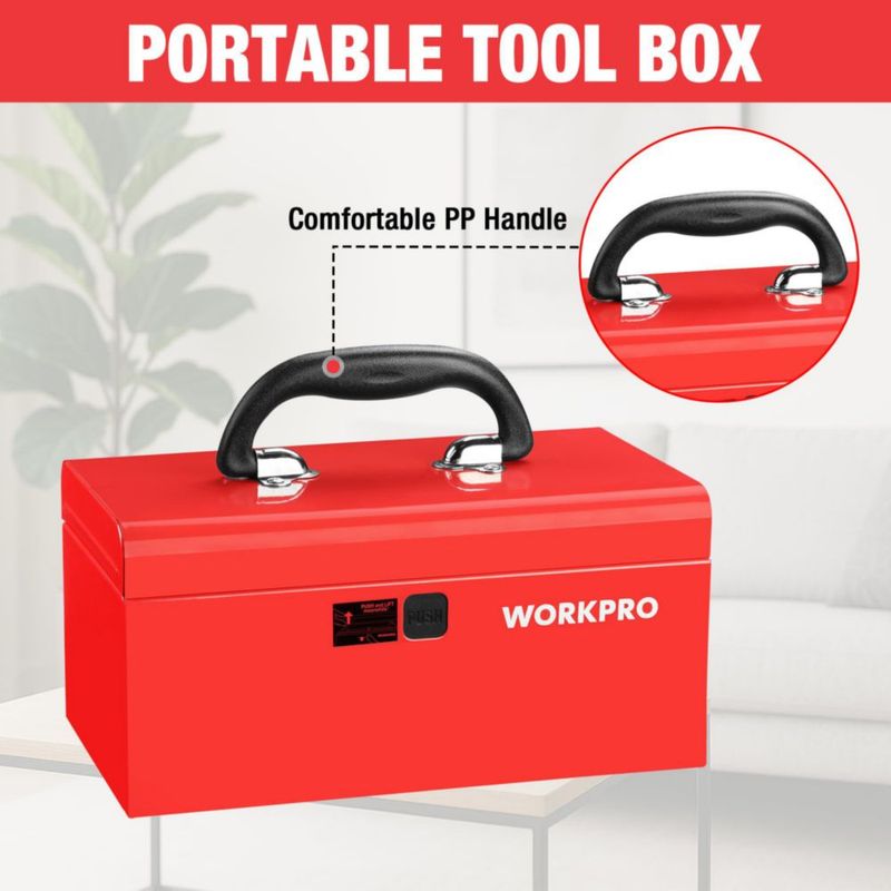 WORKPRO Caja de Herramientas Metálica Mini de 10.8" con Bandeja Extraíble