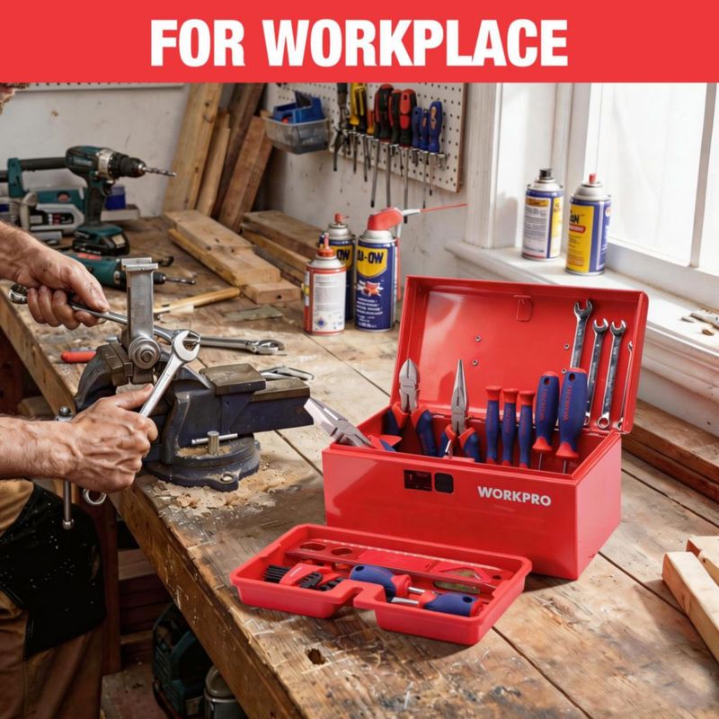 WORKPRO Caja de Herramientas Metálica Mini de 10.8" con Bandeja Extraíble