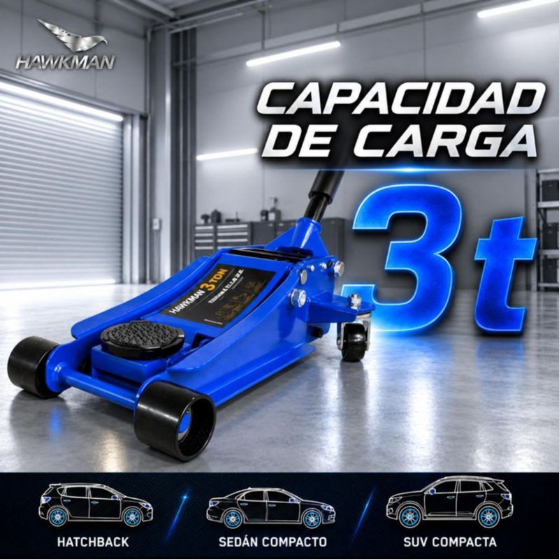 Gato Hidráulico de Patín Hawkman 3 Ton Doble Pistón Altura 8.5 a 45 cm