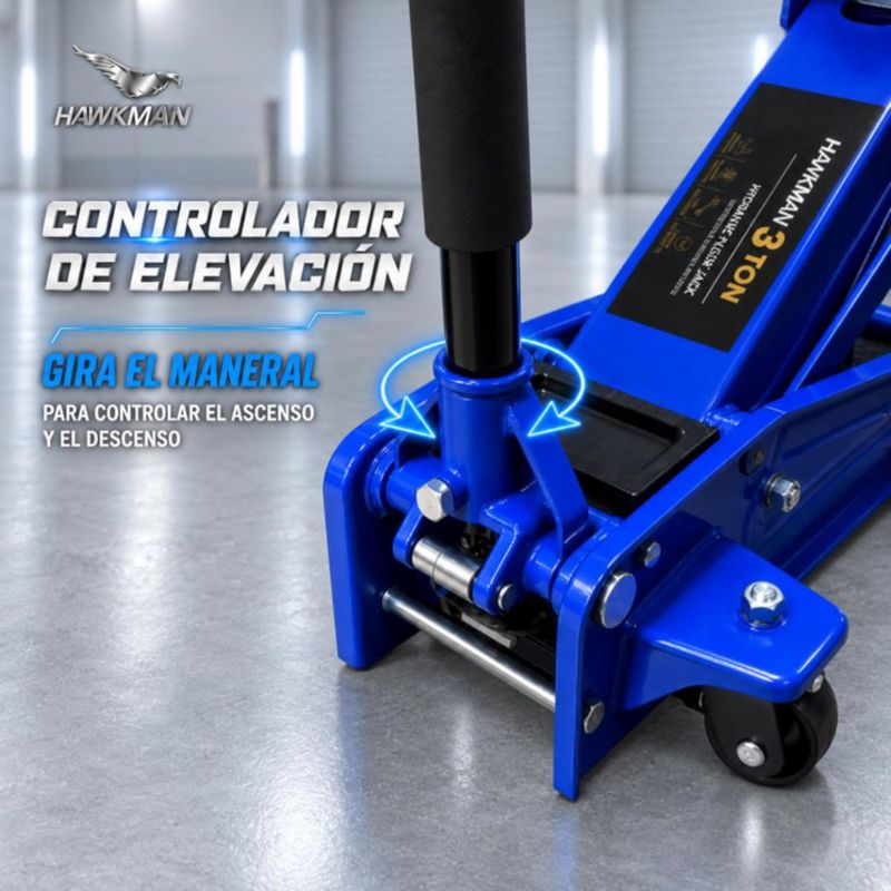 Gato Hidráulico de Patín Hawkman 3 Ton Doble Pistón Altura 8.5 a 45 cm