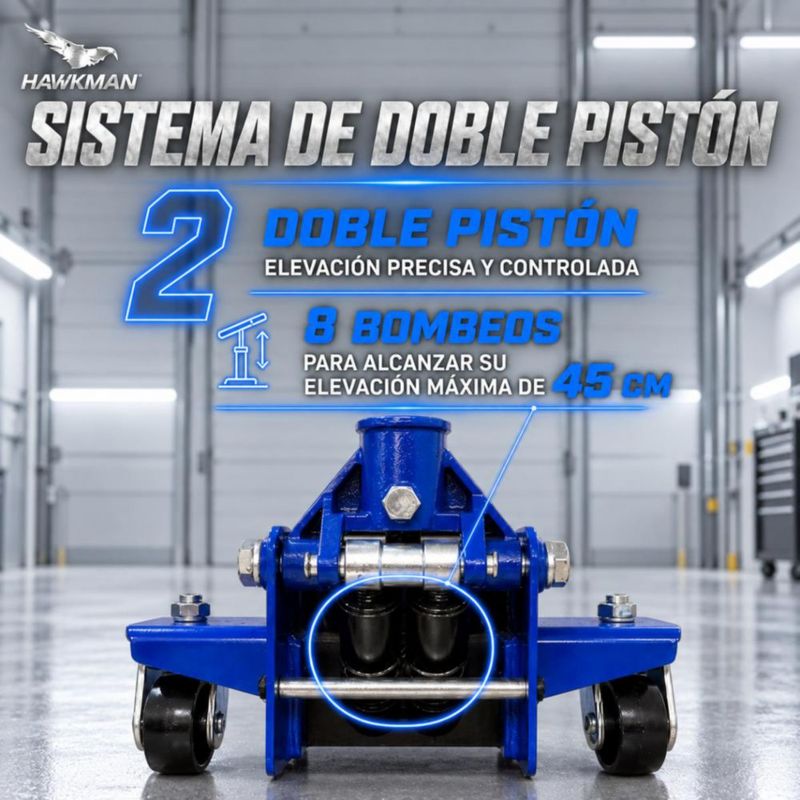 Gato Hidráulico de Patín Hawkman 3 Ton Doble Pistón Altura 8.5 a 45 cm