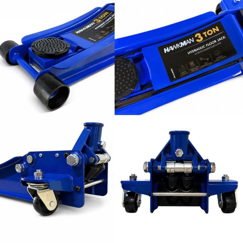 Gato Hidráulico de Patín Hawkman 3 Ton Doble Pistón Altura 8.5 a 45 cm