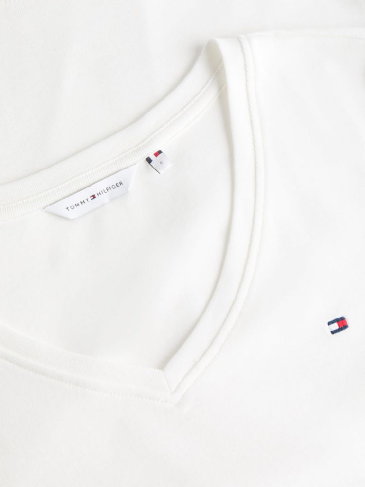 Camiseta Tommy Hilfiger XS Ecru de Punto Canelado y Cuello en V
