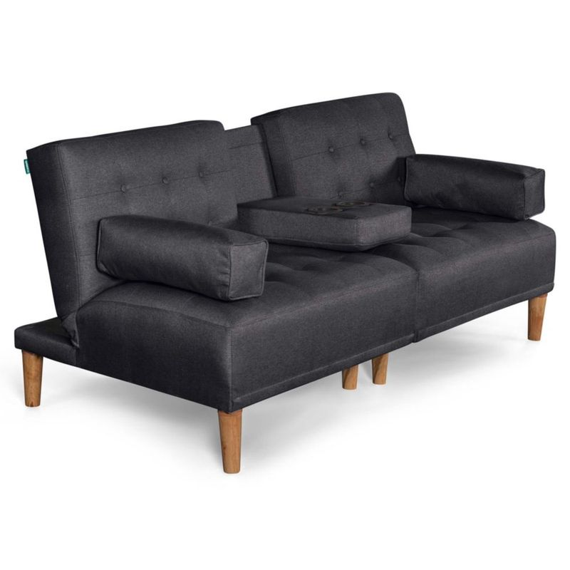 Sofá Cama Makora Queen Con Memory Foam, Color Gris Oxford, Lino Respaldo Reclinable De 3 posiciones.
