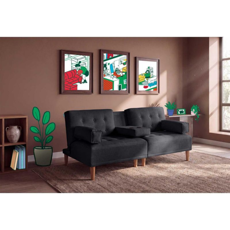 Sofá Cama Makora Queen Con Memory Foam, Color Gris Oxford, Lino Respaldo Reclinable De 3 posiciones.