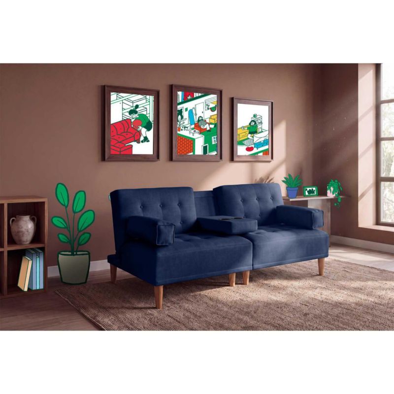 Sofá Cama Makora Queen Con Memory Foam, Color Azul, Lino Respaldo Reclinable De 3 posiciones.