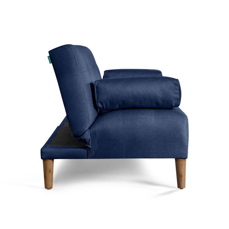 Sofá Cama Makora Queen Con Memory Foam, Color Azul, Lino Respaldo Reclinable De 3 posiciones.