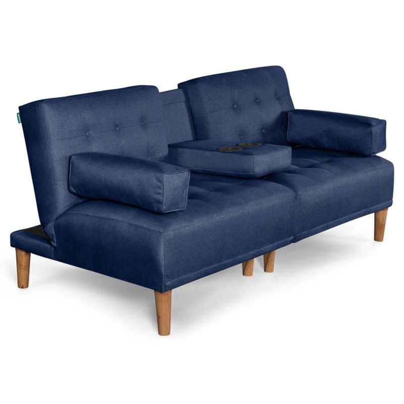 Sofá Cama Makora Queen Con Memory Foam, Color Azul, Lino Respaldo Reclinable De 3 posiciones.