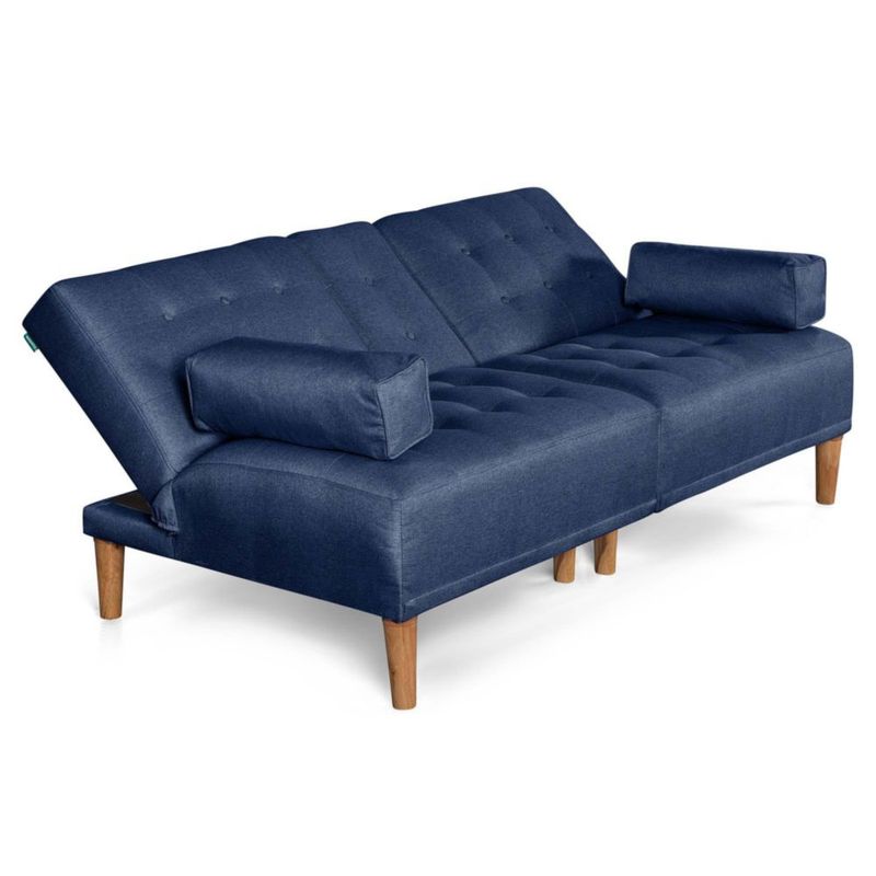 Sofá Cama Makora Queen Con Memory Foam, Color Azul, Lino Respaldo Reclinable De 3 posiciones.
