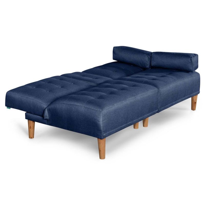 Sofá Cama Makora Queen Con Memory Foam, Color Azul, Lino Respaldo Reclinable De 3 posiciones.