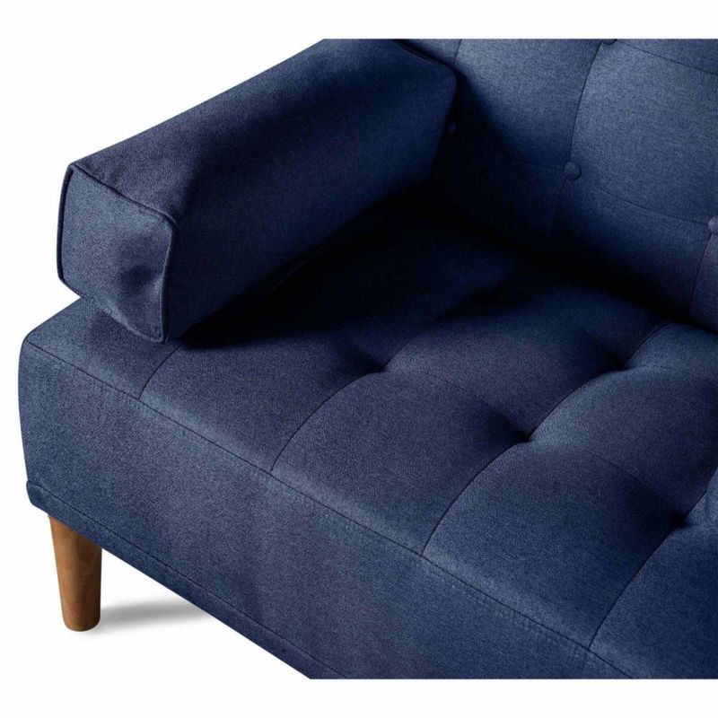 Sofá Cama Makora Queen Con Memory Foam, Color Azul, Lino Respaldo Reclinable De 3 posiciones.