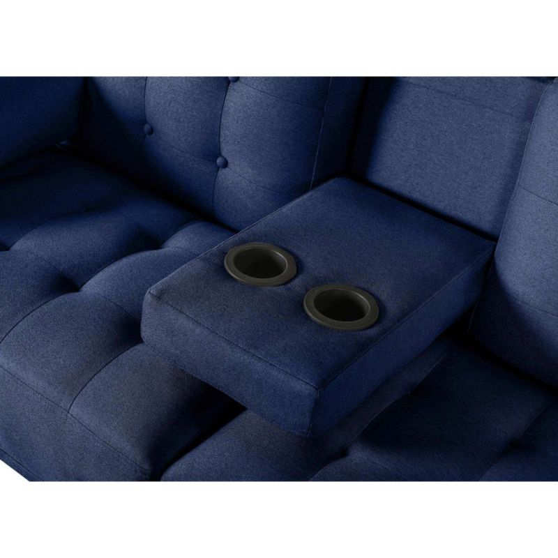 Sofá Cama Makora Queen Con Memory Foam, Color Azul, Lino Respaldo Reclinable De 3 posiciones.