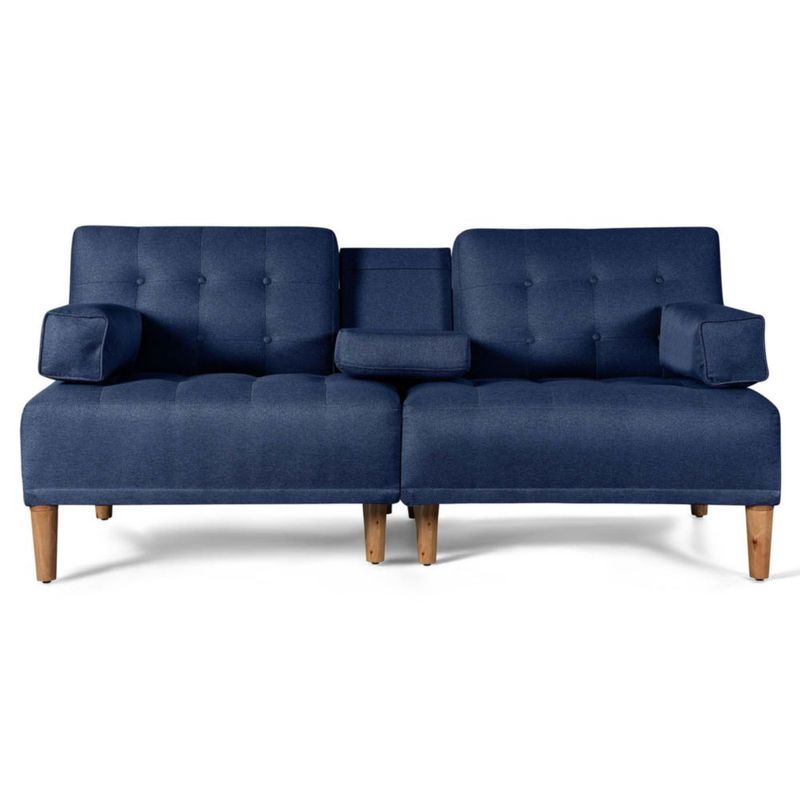 Sofá Cama Makora Queen Con Memory Foam, Color Azul, Lino Respaldo Reclinable De 3 posiciones.