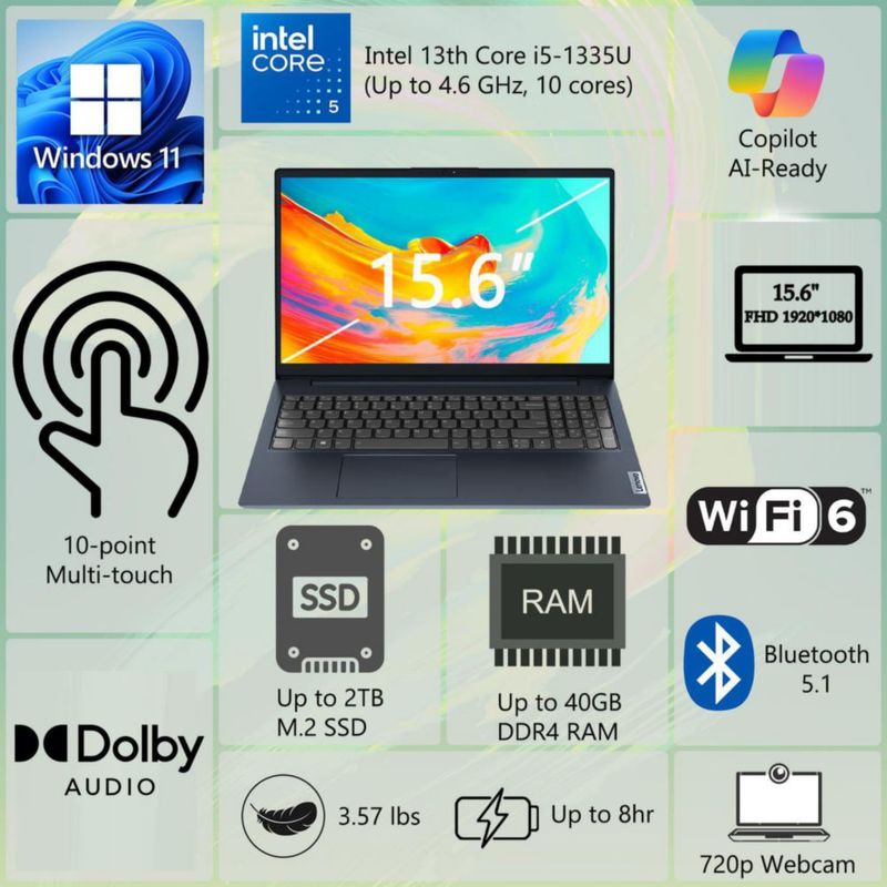 Laptop Lenovo i5-1335U 156" con pantalla táctil 16 GB 512 GB SSD