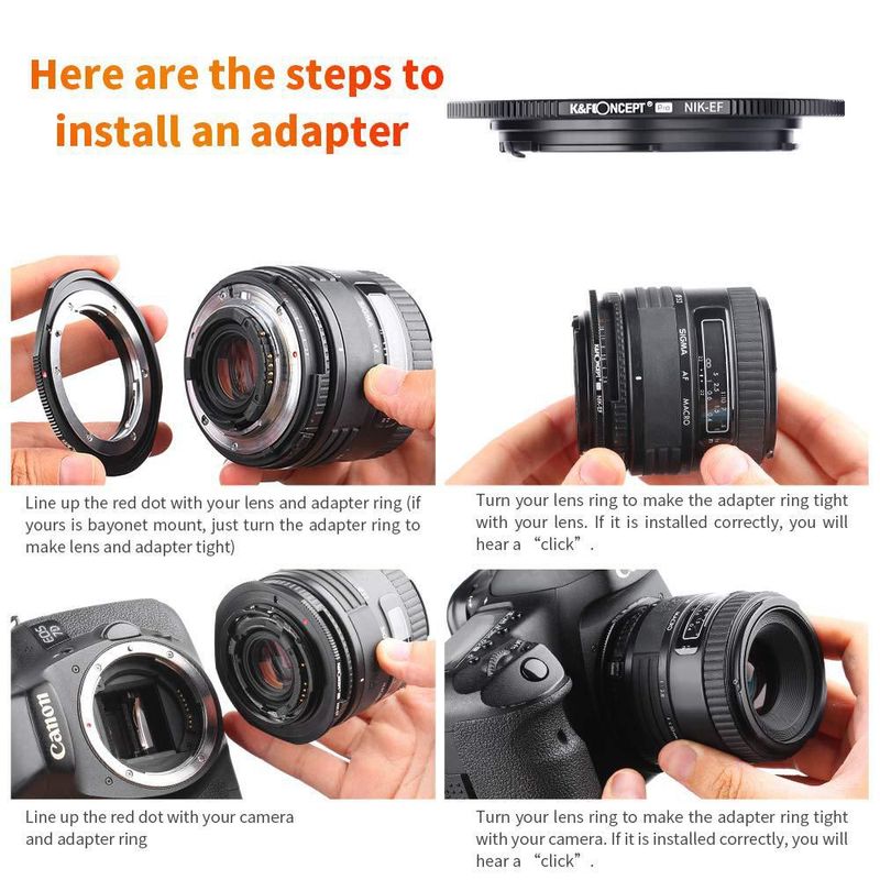 Adaptador de objetivo K&F CONCEPT NIK a EOS (enfoque manual)