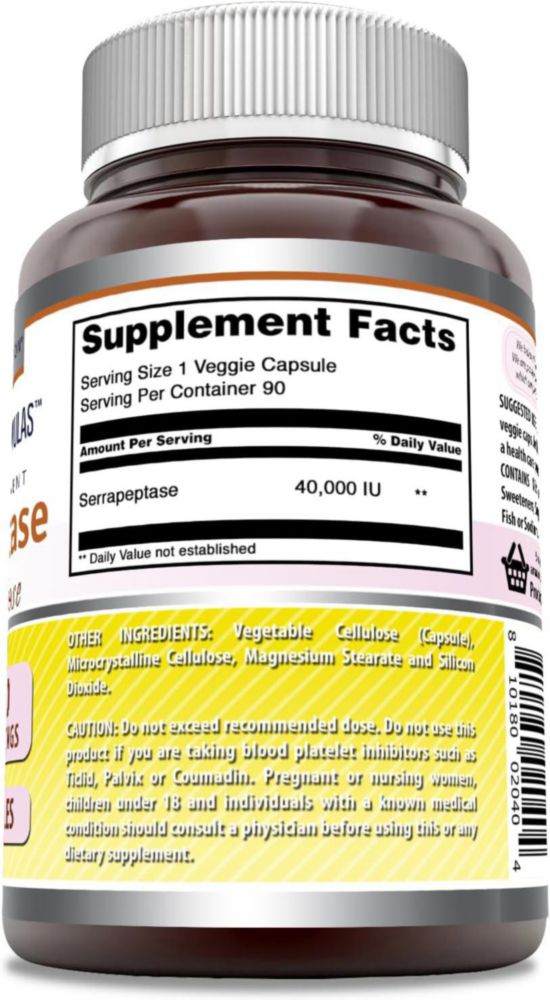 Amazing Formulas Serrapeptase 40000 Iu 90 Cápsulas Sabor Sin Sabor