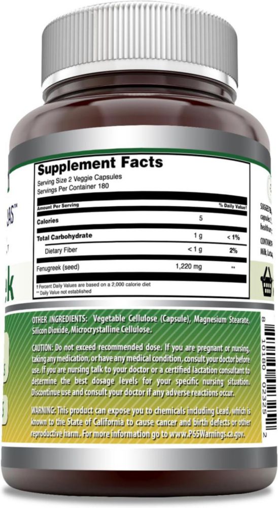 Amazing Formulas Fenugreek 610mg Fenogreco 360 Cápsulas Sin Sabor