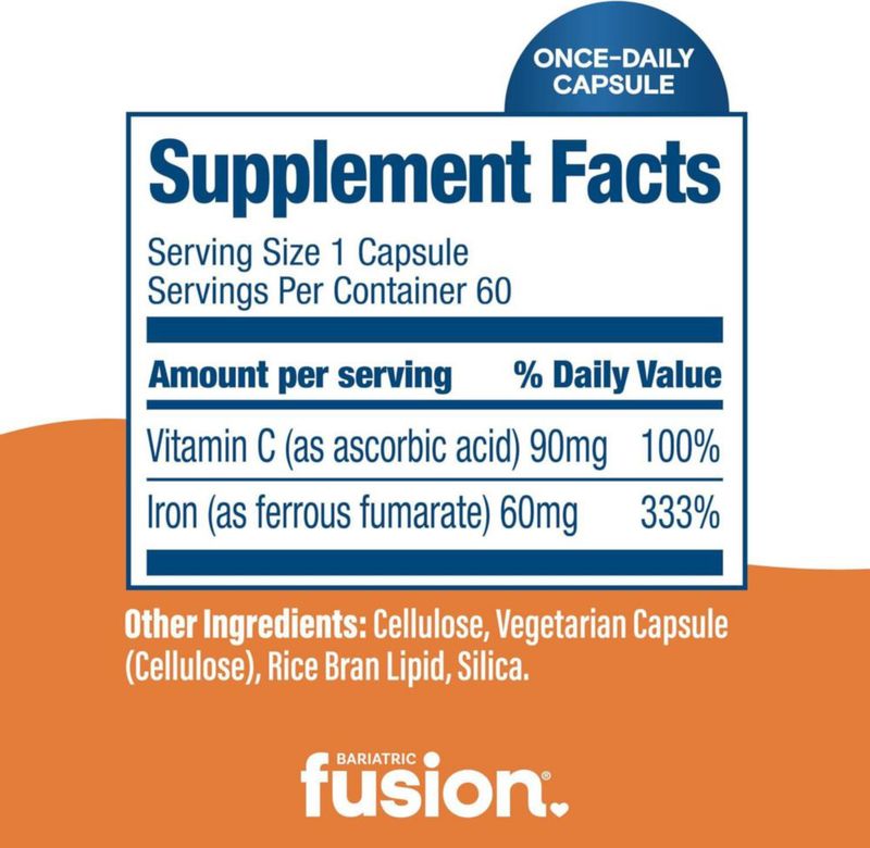 Bariatric Fusion Hierro 60mg + Vitamina C Cirugía Bariátrica Sin Sabor