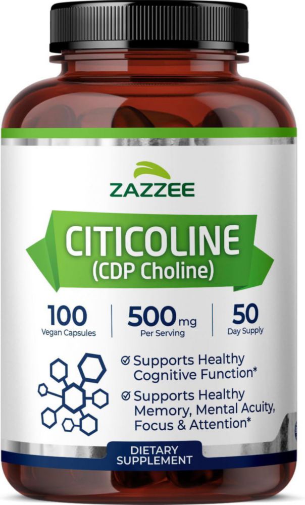 Zazzee Citicoline 500mg Salud Cerebral Cognitiva 100 Cáps Sin Sabor