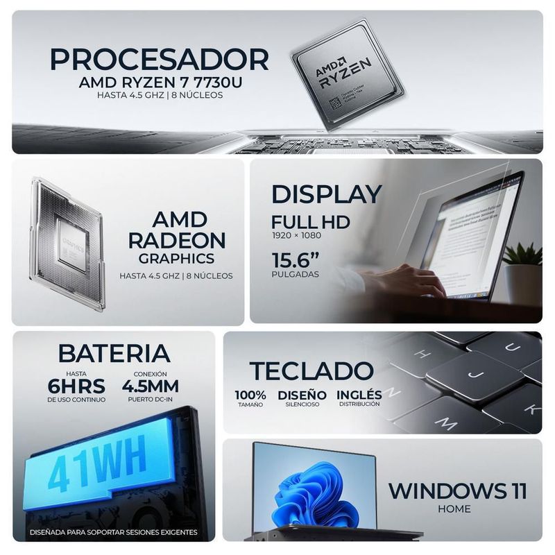 Laptop dell inspiron ryzen 7 7730u 16gb 512gb ssd 15.6 fhd