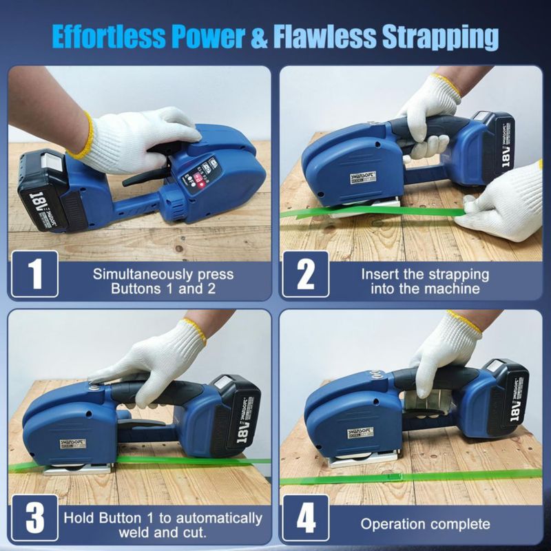 Herramienta de atado eléctrica SWANSOFT 18V 2x5Ah 14-16 cm PP/PET