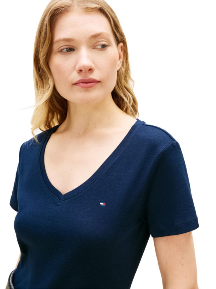 Camiseta Tommy Hilfiger X-Small azul marino acanalada con cuello en V