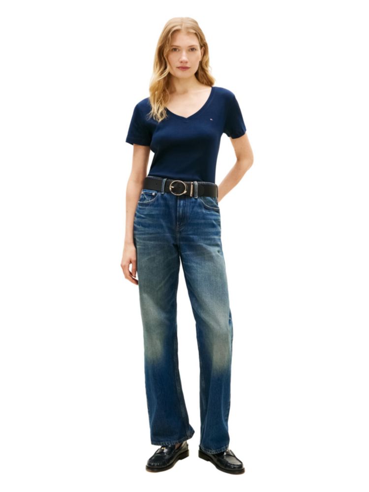 Camiseta Tommy Hilfiger X-Small azul marino acanalada con cuello en V