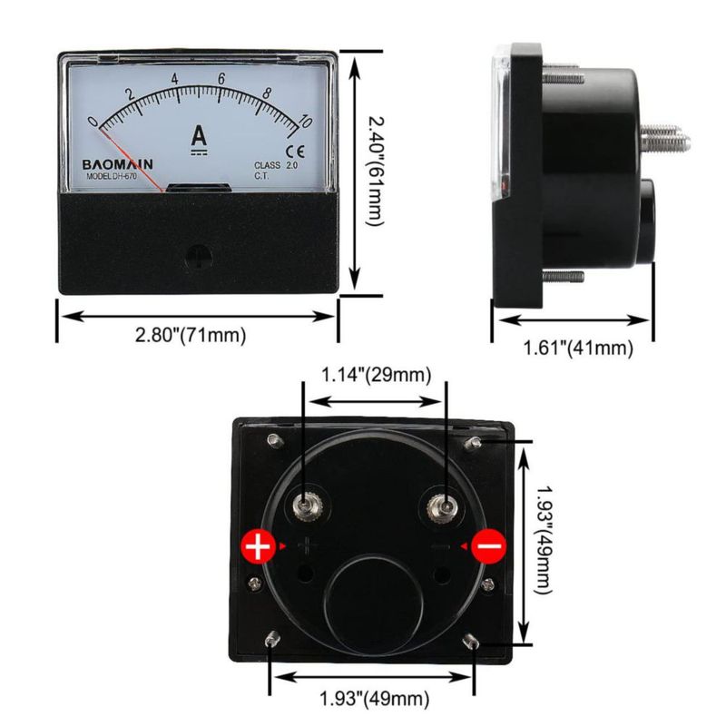 Amperímetro de panel Baomain DH-670 CC 0-10A Clase 2.5