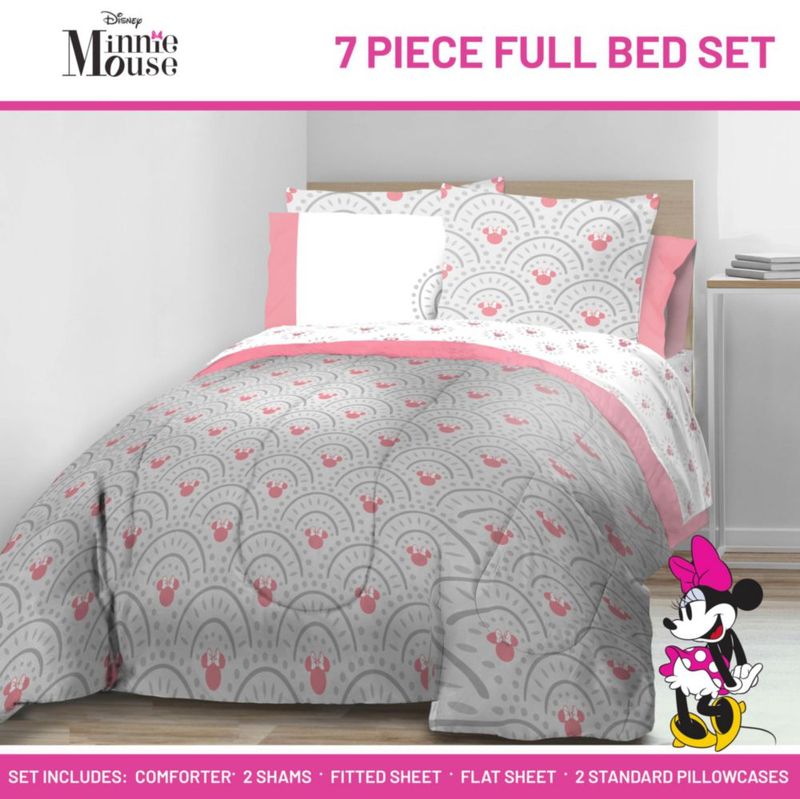Juego de cama Jay Franco tamaño completo 7 piezas Minnie Mouse gris