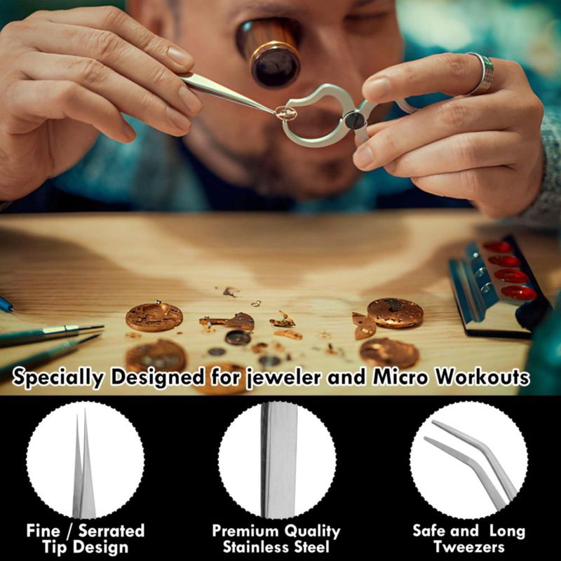 Pinzas HADIZ Juego de 5 antiestáticas de acero inoxidable