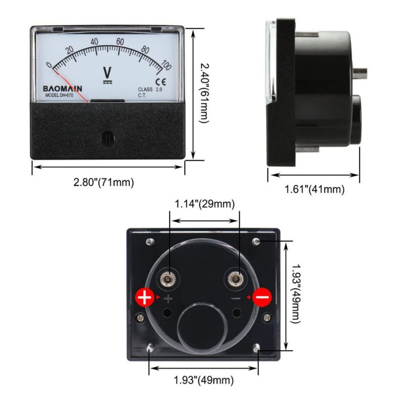 Voltímetro Baomain DH-670 DC 0-100V Clase 2.5