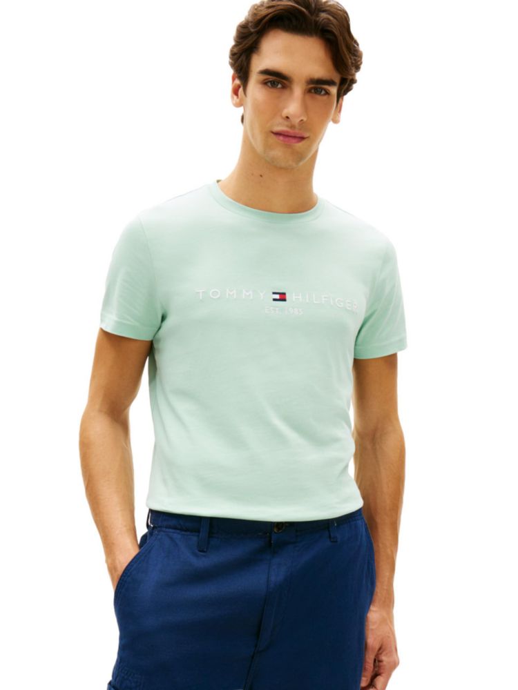 Camiseta Tommy Hilfiger Hombre Talla Media Menta Triturada con Logo Bordado