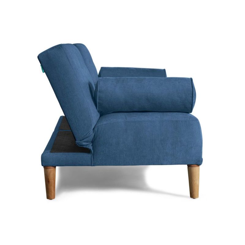 Sofá Cama Makora Zambroni Con Memory Foam, Color Azul, Velvet Respaldo Reclinable De 3 posiciones.