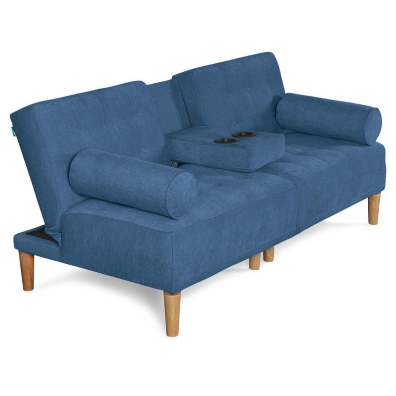Sofá Cama Makora Zambroni Con Memory Foam, Color Azul, Velvet Respaldo Reclinable De 3 posiciones.