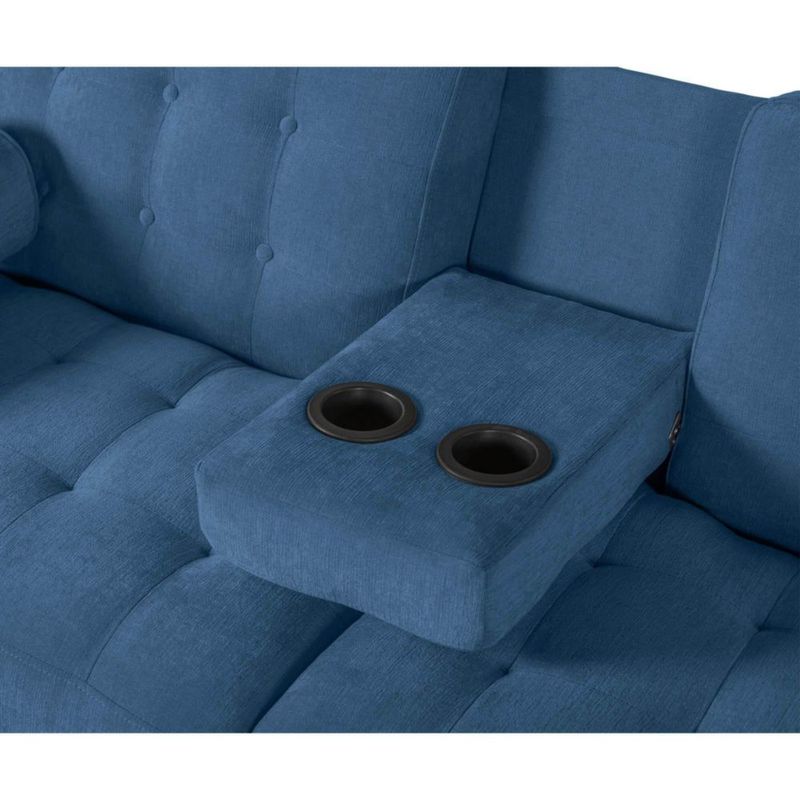 Sofá Cama Makora Zambroni Con Memory Foam, Color Azul, Velvet Respaldo Reclinable De 3 posiciones.