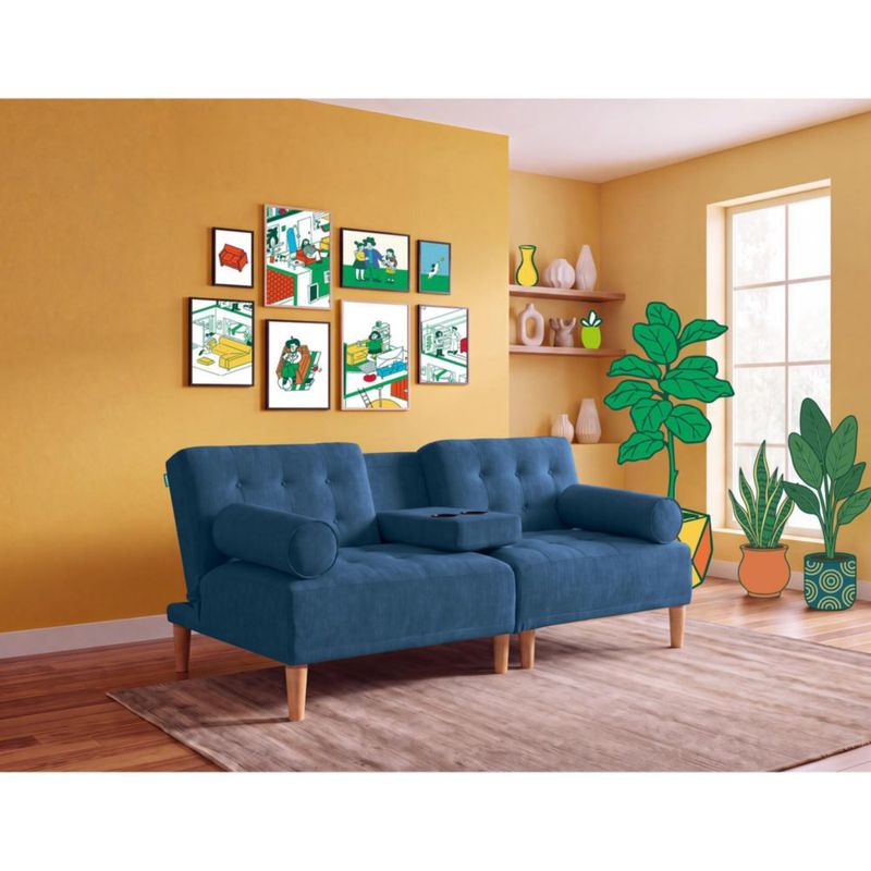 Sofá Cama Makora Zambroni Con Memory Foam, Color Azul, Velvet Respaldo Reclinable De 3 posiciones.