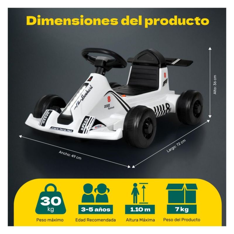 Go Kart Eléctrico 12v F1 Niño Música Mp3 Usb Luz Blanco