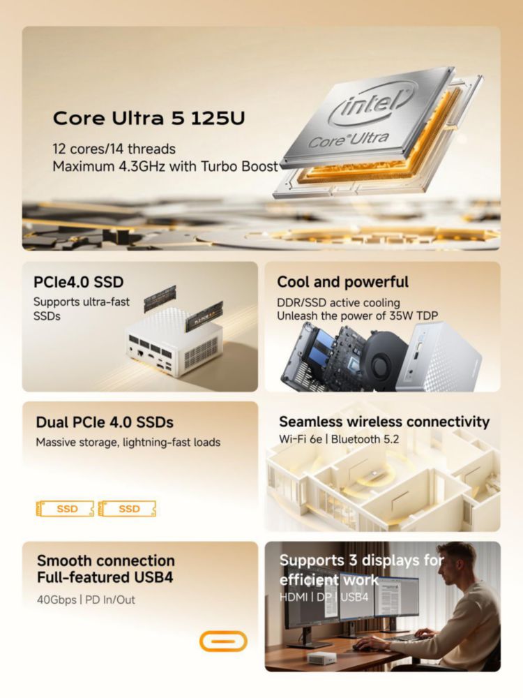 Mini PC MINISFORUM Ultra 5 125U 16 GB RAM 512 GB SSD