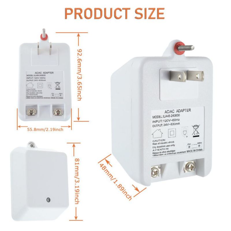Transformador JAMHER 24V 830mA 120V enchufable con fusible PTC