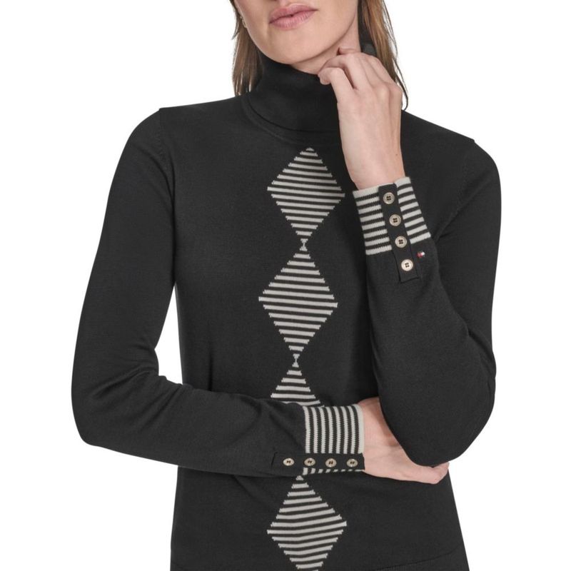 Suéter Tommy Hilfiger Mujer Talla Grande Negro con Detalle Argyle