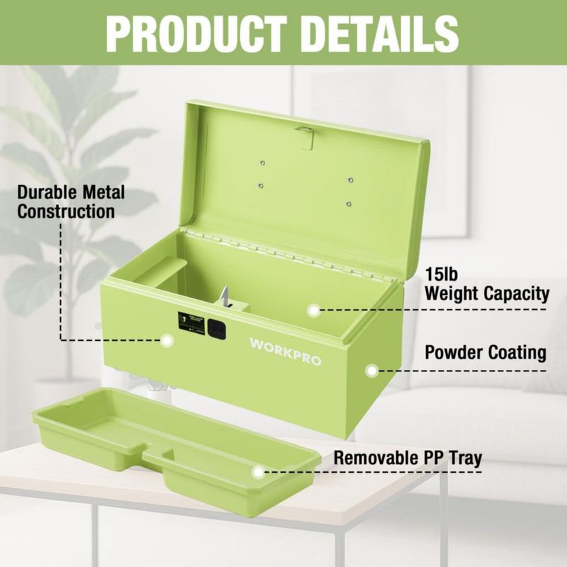 Caja de herramientas WORKPRO 27 cm verde macarrón 13 kg
