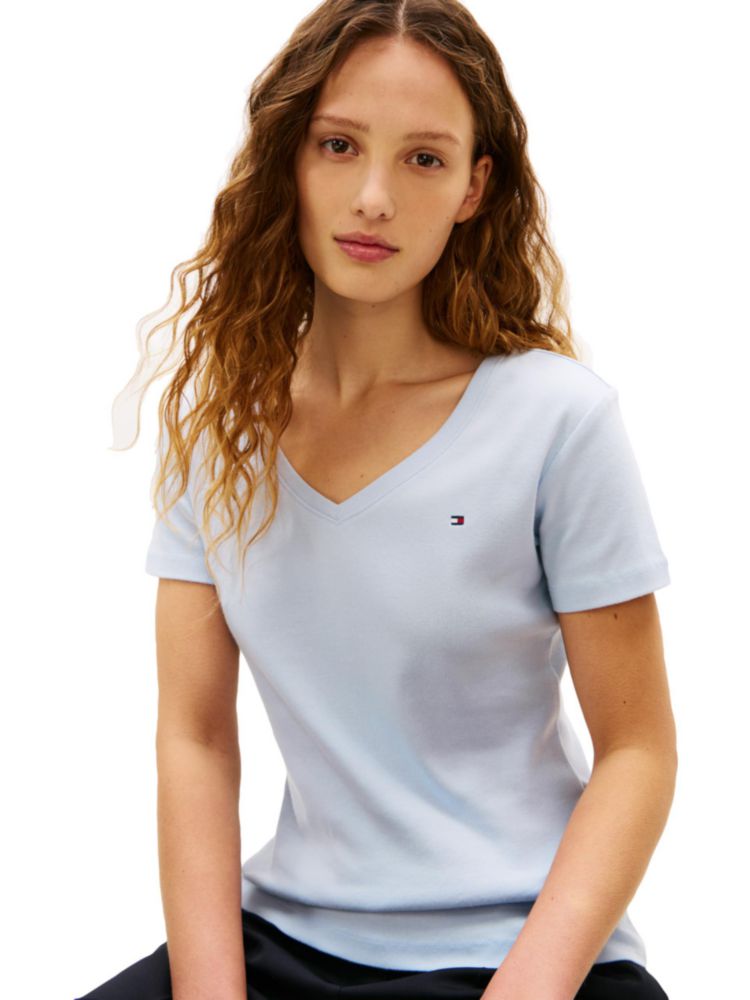Camiseta Tommy Hilfiger X-Large Azul Brisa con Canalé